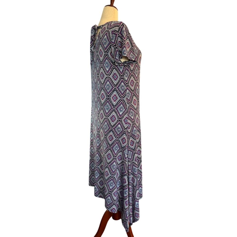 Chico's Dress A-Line Asymmetrical Hem Blues Purple Back Tie Stretch Knit 2 12/14 - Picture 3 of 6